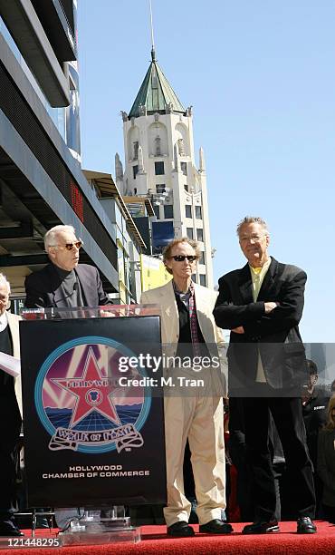 Jac Holzman, founder of Elektra Records, with Robby Krieger and Ray Manzarek of The Doors