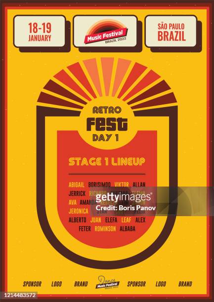 bright retro music festival flyer or poster template for live dj event or marketing promo leaflet - film festival stock illustrations