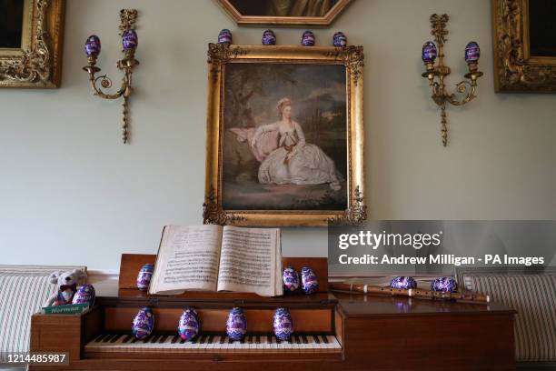 Easter eggs sit on a square piano and flute in the Drawing Room in the National Trust for Scotland's Georgian House in Edinburgh, as the Trust are...