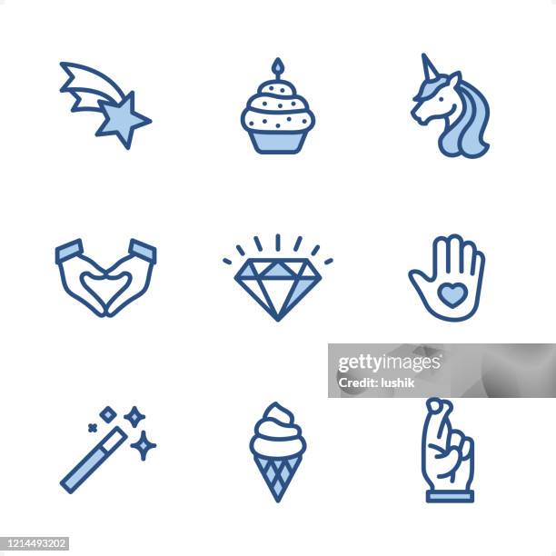 love & miracle - pixel perfect blue icons - finger kreuzen stock-grafiken, -clipart, -cartoons und -symbole