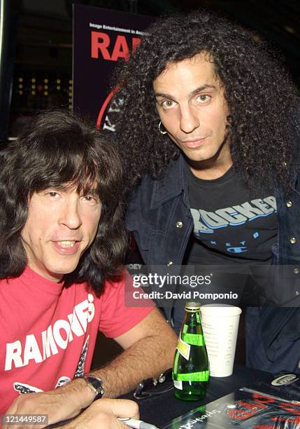 Marky Ramone and Mike Lincoln during Marky Ramone Signs Copies of "Ramones Raw" DVD - September 29, 2004 at Virgin Megastore - Times Square in New...