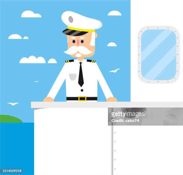 stockillustraties, clipart, cartoons en iconen met kapitein van het schip op reis - skipper