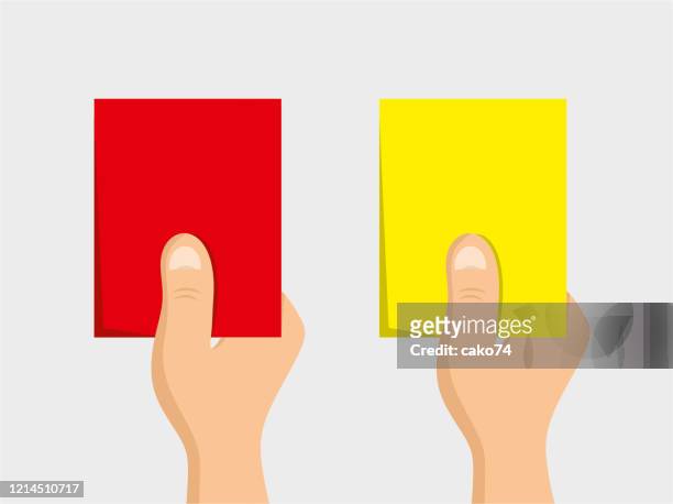 red and yellow cards cartoon illustration - hand holding card stock illustrations