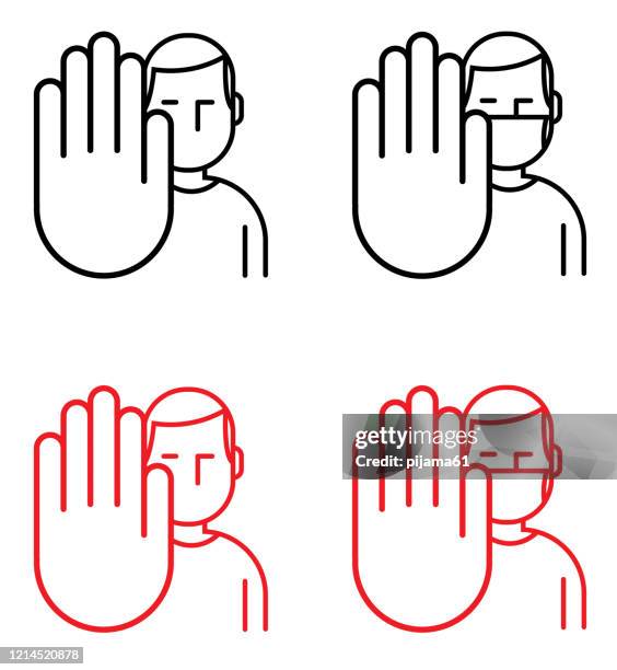 man making stop gesture - stop sign stock illustrations