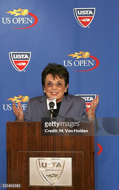 Billie Jean King during The United States Tennis Association and the City of New York Announce the Renaming of Arthur Ashe Stadium to Billie Jean...