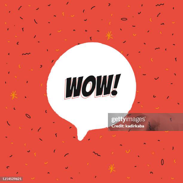 wow banner, speech bubble, poster and sticker concept, vector illustration - fun portrait stock illustrations