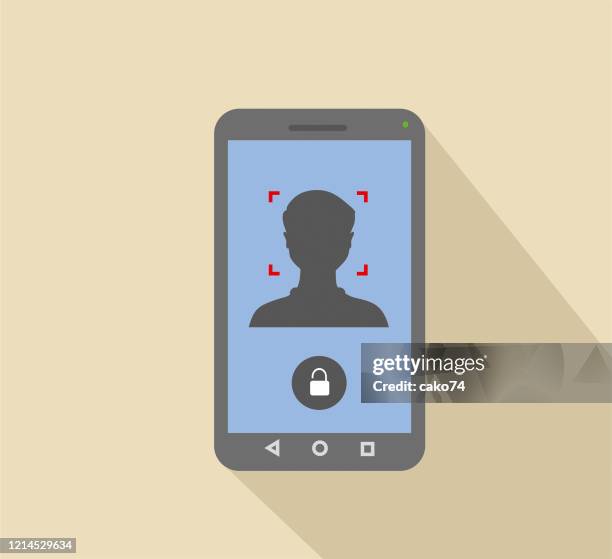 ilustraciones, imágenes clip art, dibujos animados e iconos de stock de protección de escaneo facial para teléfono móvil - facial recognition technology