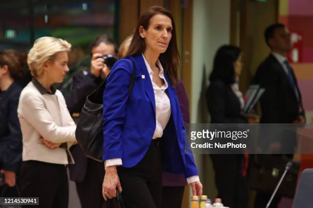 Sophie Wilmes Prime Minister of Belgium as seen at the Round Table Room at the special European Council,. The Belgian PM Sophie Wilmès is at the...