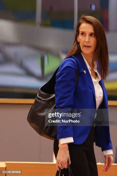 Sophie Wilmes Prime Minister of Belgium as seen at the Round Table Room at the special European Council,. The Belgian PM Sophie Wilmès is at the...