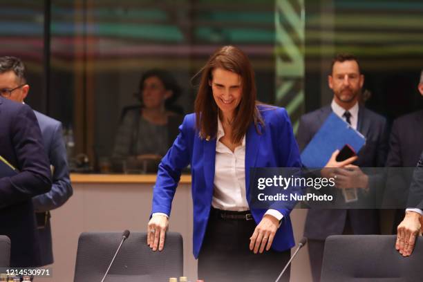 Sophie Wilmes Prime Minister of Belgium as seen at the Round Table Room at the special European Council,. The Belgian PM Sophie Wilmès is at the...