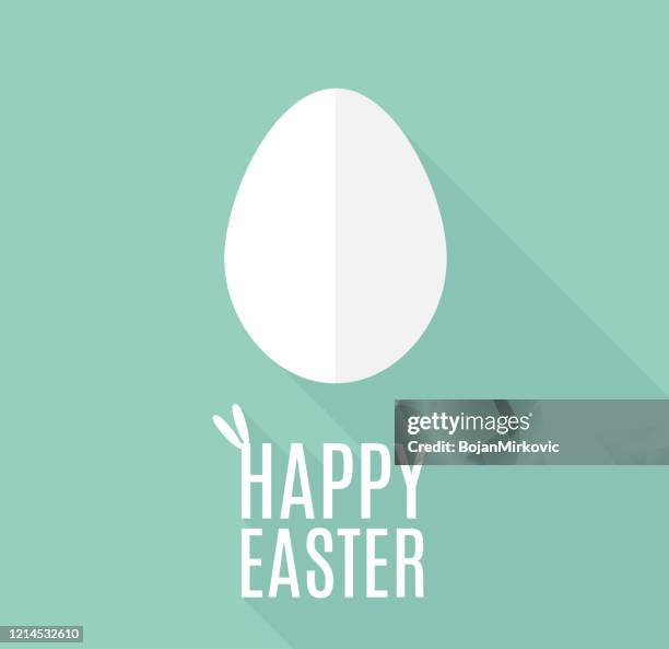 happy easter card with paper egg in flat design. vector - long shadow typography stock illustrations