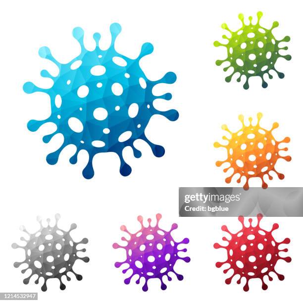 coronavirus cell icon (covid-19) in low poly style - colorful polygonal geometric design - bacillus-subtilis stock illustrations