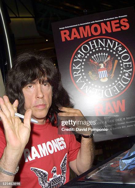 Marky Ramone of The Ramones during Marky Ramone Signs Copies of "Ramones Raw" DVD - September 29, 2004 at Virgin Megastore - Times Square in New...