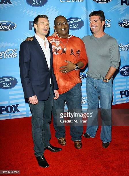 Ryan Seacrest, Randy Jackson and Simon Cowell during American Idol Celebrates the Top 12 Contestants at Astra West - Pacific Design Center in West...