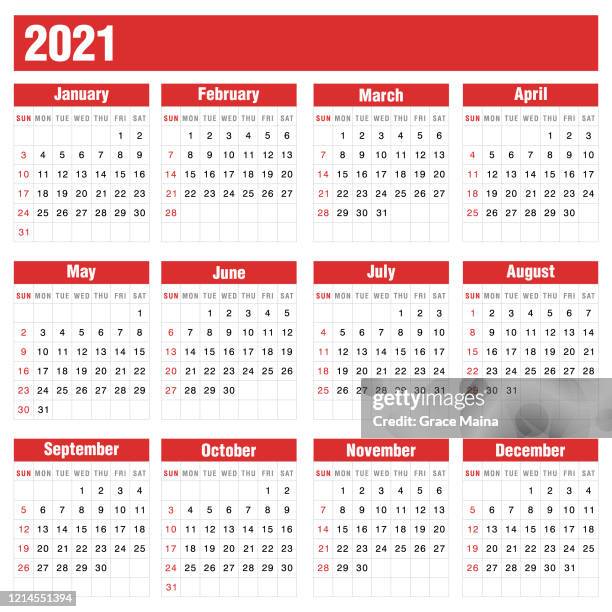 2021 red calendar on white background stock vector illustration - 2021 calendar stock illustrations
