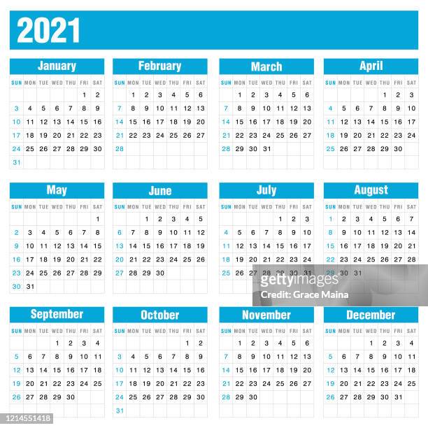 2021 blauer kalender auf weißem hintergrund stock vektor illustration - woche stock-grafiken, -clipart, -cartoons und -symbole