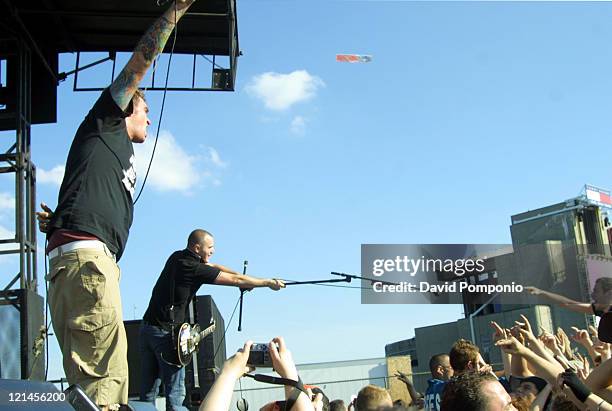 Jordan Pundik and Chad Gilbert of New Found Glory during K-Rock's 8th Annual Dysfunctional Family Picnic at Jones Beach in Long Island, New York,...