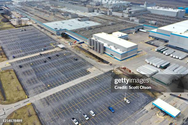 The employee parking lots are nearly empty at the Fiat Chrysler Automobiles Belvidere Assembly Plant on March 24, 2020 in Belvidere, Illinois. In...