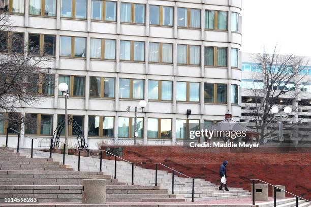 View of an unusually quiet City Hall Plaza on March 24, 2020 in Boston, Massachusetts. A “stay at home” order was put into effect by Governor Charlie...