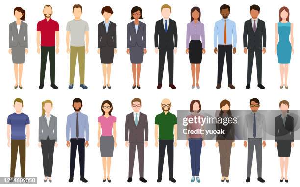 stockillustraties, clipart, cartoons en iconen met multi-etnische groep mensen - group of businesspeople standing low angle view