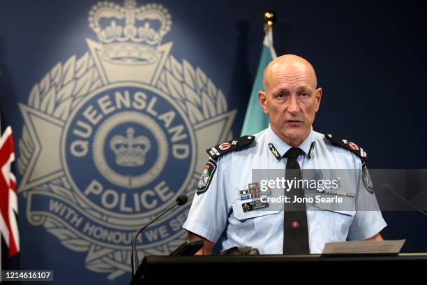 Queensland Deputy police Commissioner Steve Gollschewski speaks at a press conference at Police headquarters on March 25, 2020 in Brisbane,...
