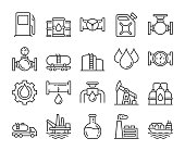 Fuel icons. Oil and gas line icon set. Vector illustration. Editable stroke.