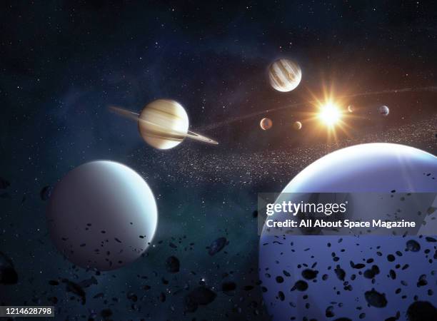 Illustration of the Solar System viewed from beyond Neptune, with all eight planets visible around the Sun, created on April 14, 2016.