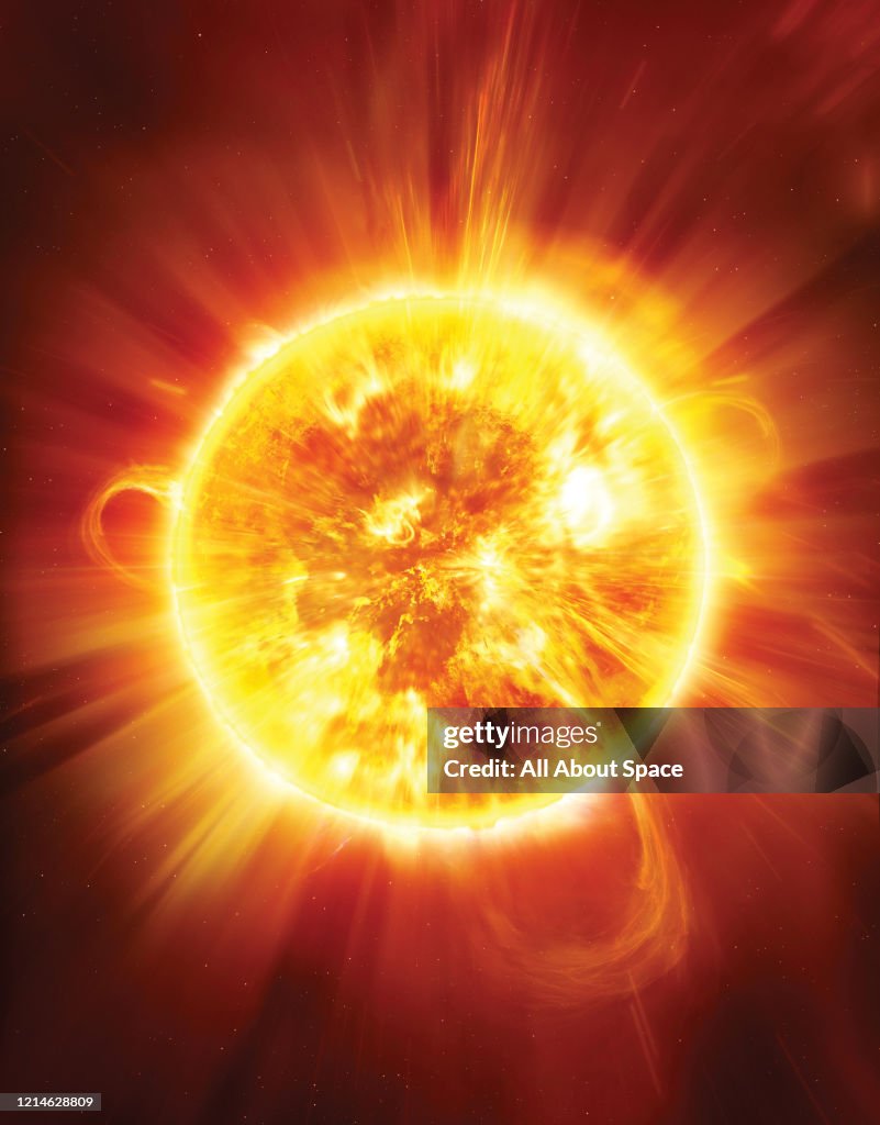Yellow Star Exploding Illustration of a yellow star, similar to the Sun, on the verge of ...