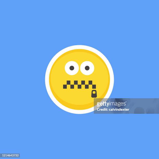 emoticon sticker blue background - zipper mouth stock illustrations