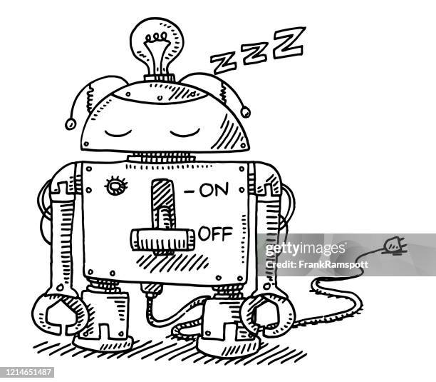 sleeping robot switched off drawing - sleeping standing up stock illustrations