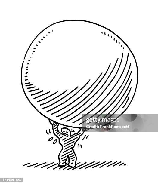 arduous task bodybuilder carrying big sphere drawing - sweating bullets clip art stock illustrations