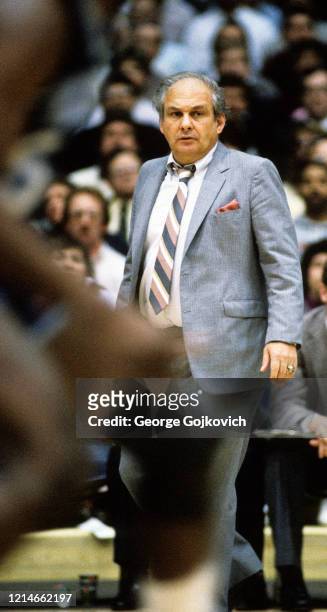 Head coach Rollie Massimino of the Villanova Wildcats looks on from the sideline during a Big East college basketball game against the University of...