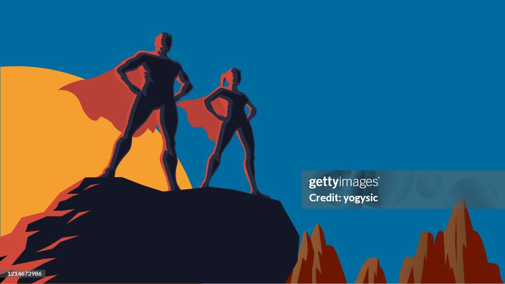 Vector Retro Superhero Couple Stock Illustration