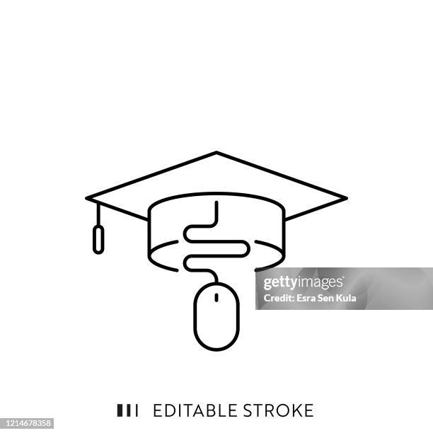 線上教育線圖示與可編輯的描邊和圖元完美。 - 四方帽 幅插畫檔、美工圖案、卡通及圖標
