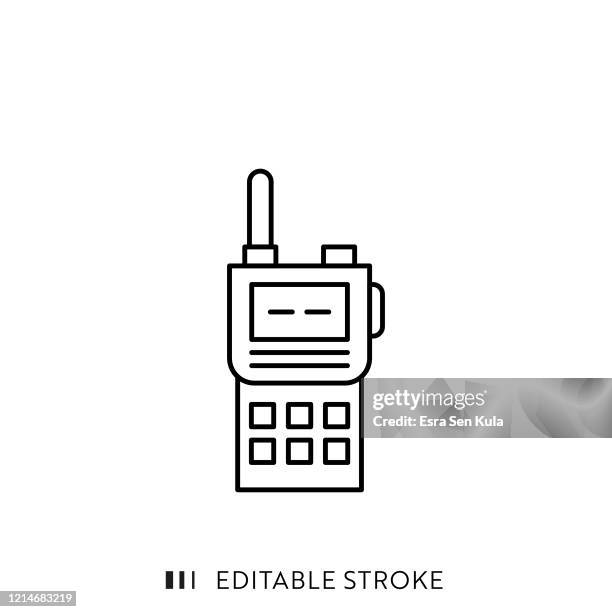 walkie-talkie line icon mit editierbarem strich und pixel perfekt. - backpacker travel stock-grafiken, -clipart, -cartoons und -symbole