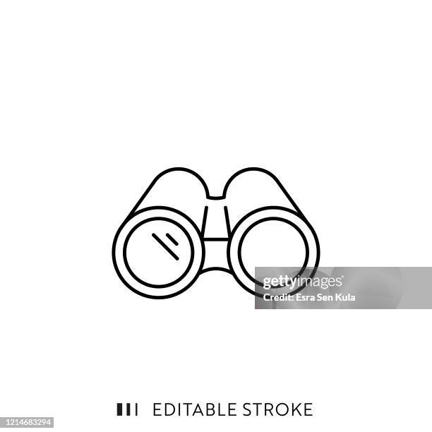 illustrations, cliparts, dessins animés et icônes de icône de ligne de jumelles avec course modifiable et pixel parfait. - binoculars icon