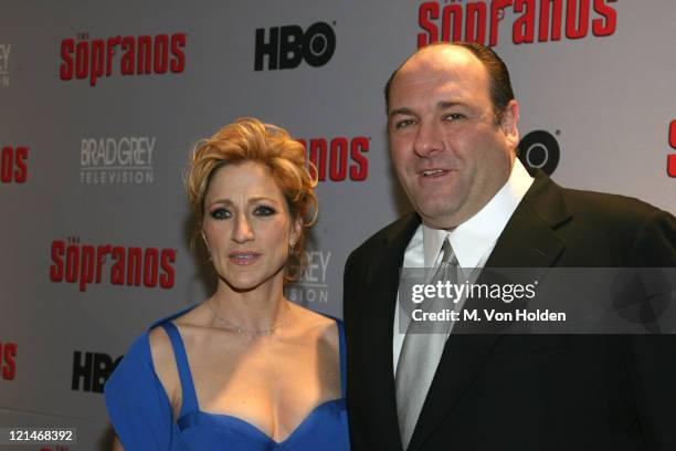 Edie Falco and James Gandolfini during "The Sopranos" Sixth Season World Premiere at Museum of Modern Art in New York, New York, United States.