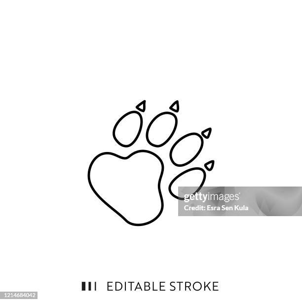 wild animal footpath line icon mit editierbarem strich und pixel perfekt. - bear paw print stock-grafiken, -clipart, -cartoons und -symbole