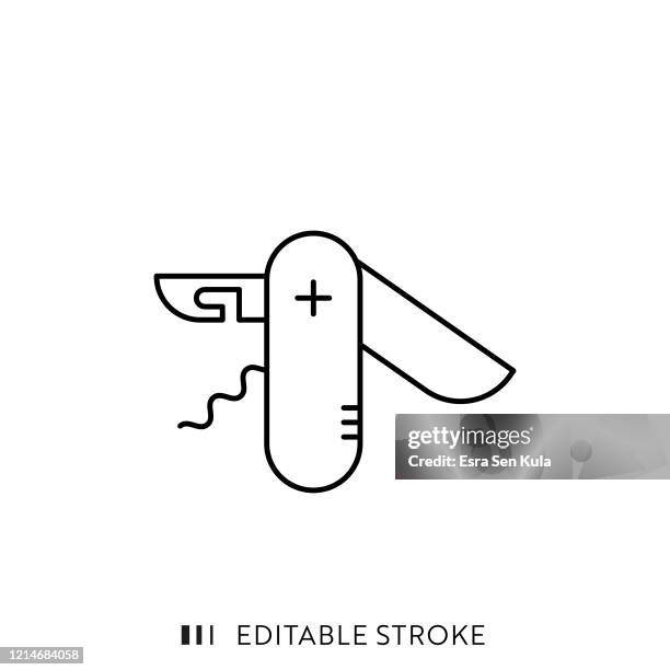 swiss knife line icon with editable stroke and pixel perfect. - swiss knife stock illustrations