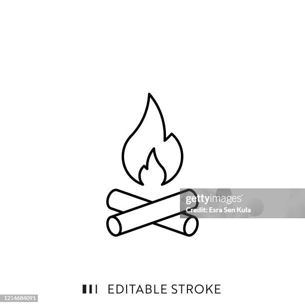 stockillustraties, clipart, cartoons en iconen met camp fire line-pictogram met bewerkbare slag en pixel perfect. - kampvuur