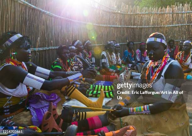 Larim tribe women during a wedding ceremony, Boya Mountains, Imatong, South Sudan on February 8, 2020 in Imatong, South Sudan.