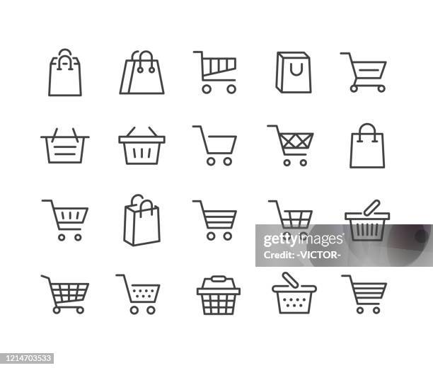 ilustrações, clipart, desenhos animados e ícones de ícones de carrinhos e bolsas de compras - série classic line - shopping cart