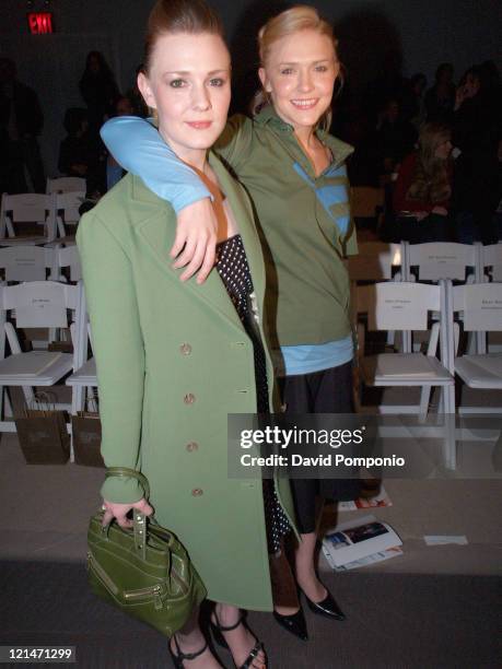 Chelse Swain and Dominique Swain during Olympus Fashion Week Fall 2005 - Joseph Abboud - Front Row and Backstage at Bryant Park in New York City, New...