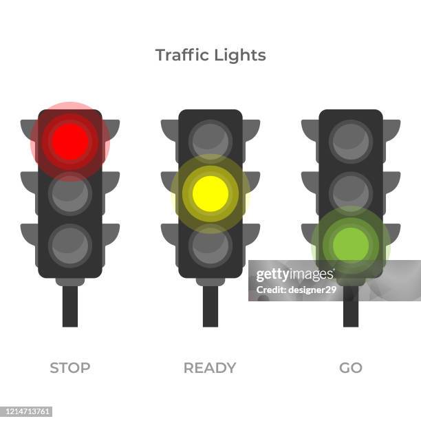 illustrations, cliparts, dessins animés et icônes de conception plate d’icône de lumière de circulation sur le fond blanc. - feu de signalisation pour véhicules