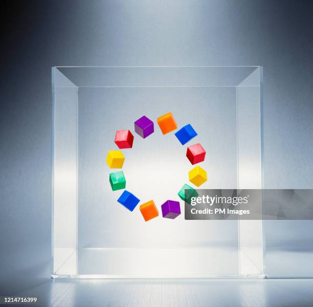 multi colored cubes in a clear box - rounded cube bildbanksfoton och bilder