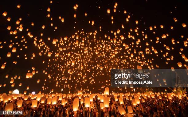 yi peng festival. thailand famous traditional lanterns festival at chiang mai, thailand. the popular tourist destination. - releasing stock pictures, royalty-free photos & images