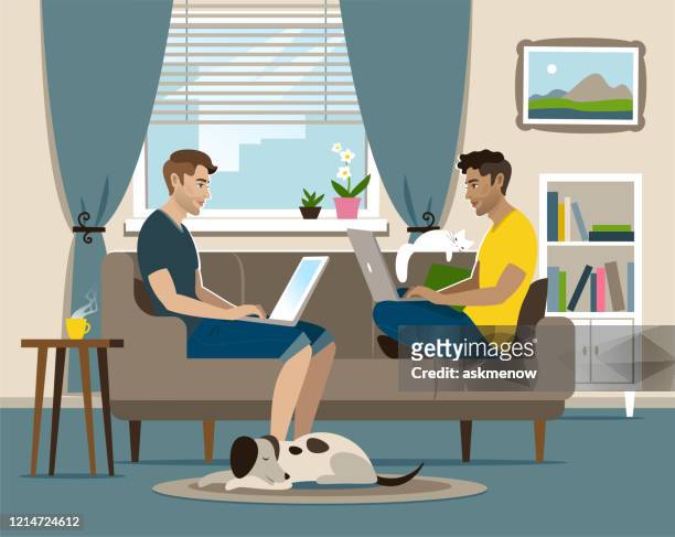 home office - gay men stock illustrations