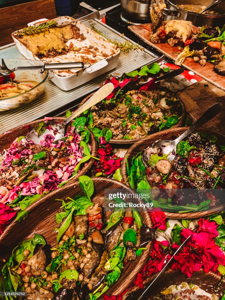 Vegan Buffet with different Salad Variations on a Food Market in Cape Town, South Africa