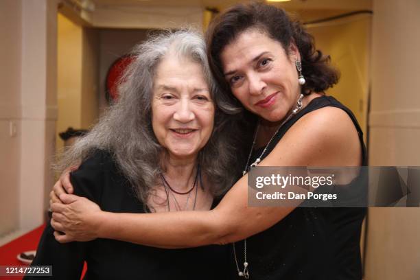 Portrait of musicians Martha Argerich and Elena Bashkirova, during the 20th Jerusalem International Chamber Music Festival as they pose together in...