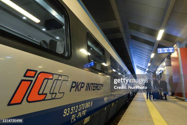 View of a Pendolino train seen in Krakow central train station. Polish national railway operator PKP Intercity has restored the high-speed traffic....